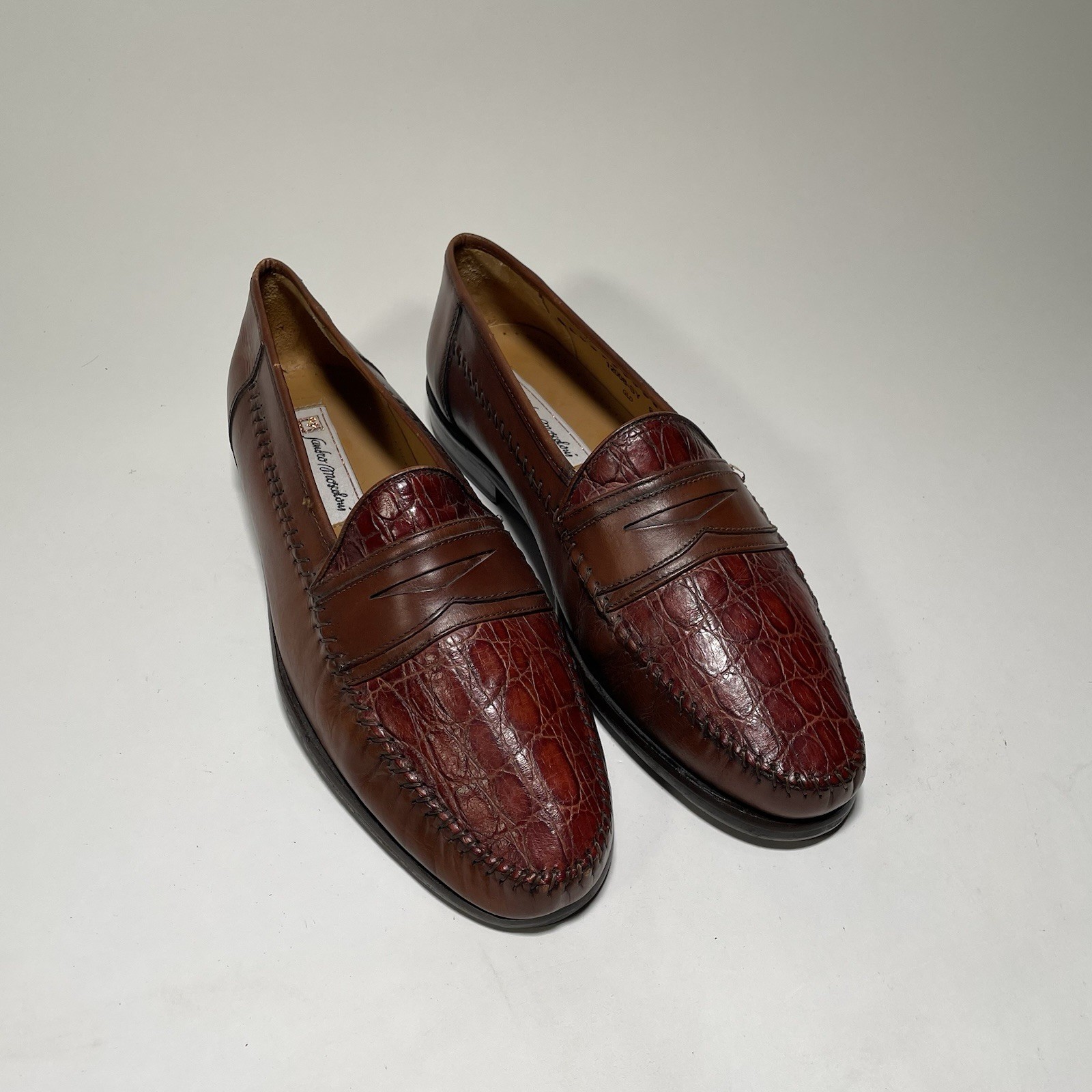 Sandro Moscoloni Men’s Penny Loafers Brown Leather Crocodile Embossed Size 9.5