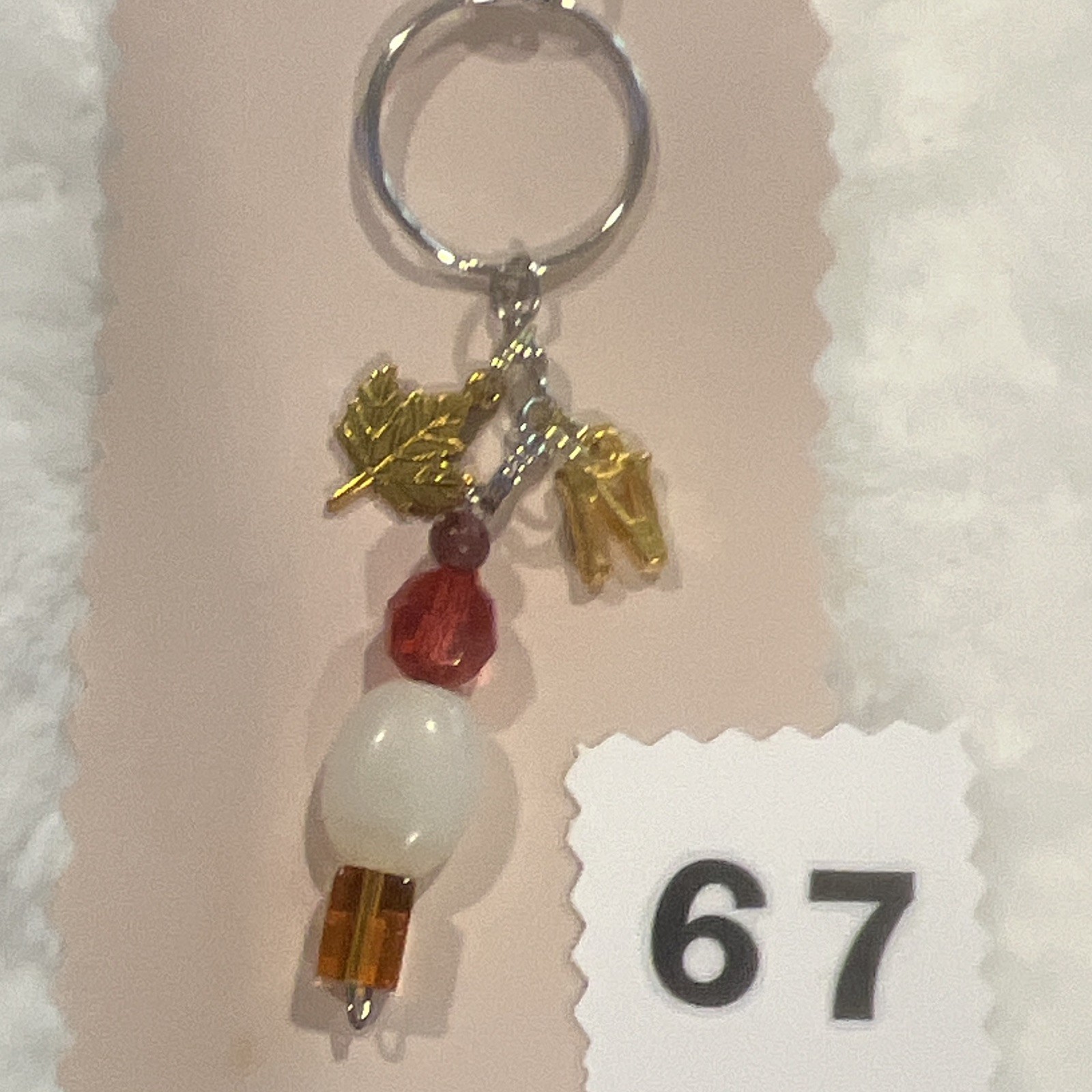 Letter( N)/Red/White/ burgundy beaded key Chain