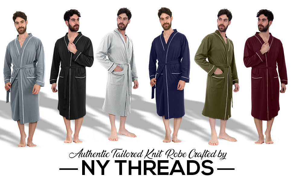 Bathrobe For Mens Knit Robe Lightweight Summer Cotton Blend Bathrobe NY Threads
