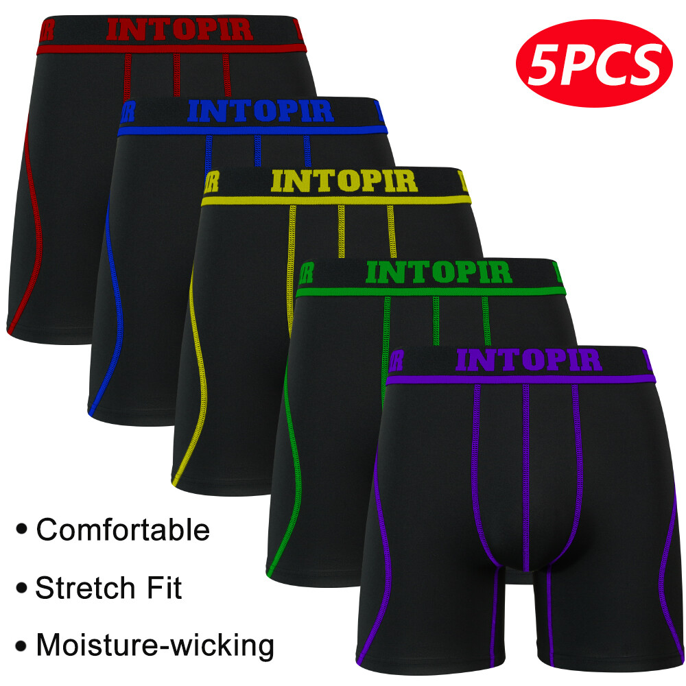 5PCS Anti-Chafing Mens Boxer Briefs Shorts Long Legs Underpants Trunks Underwear