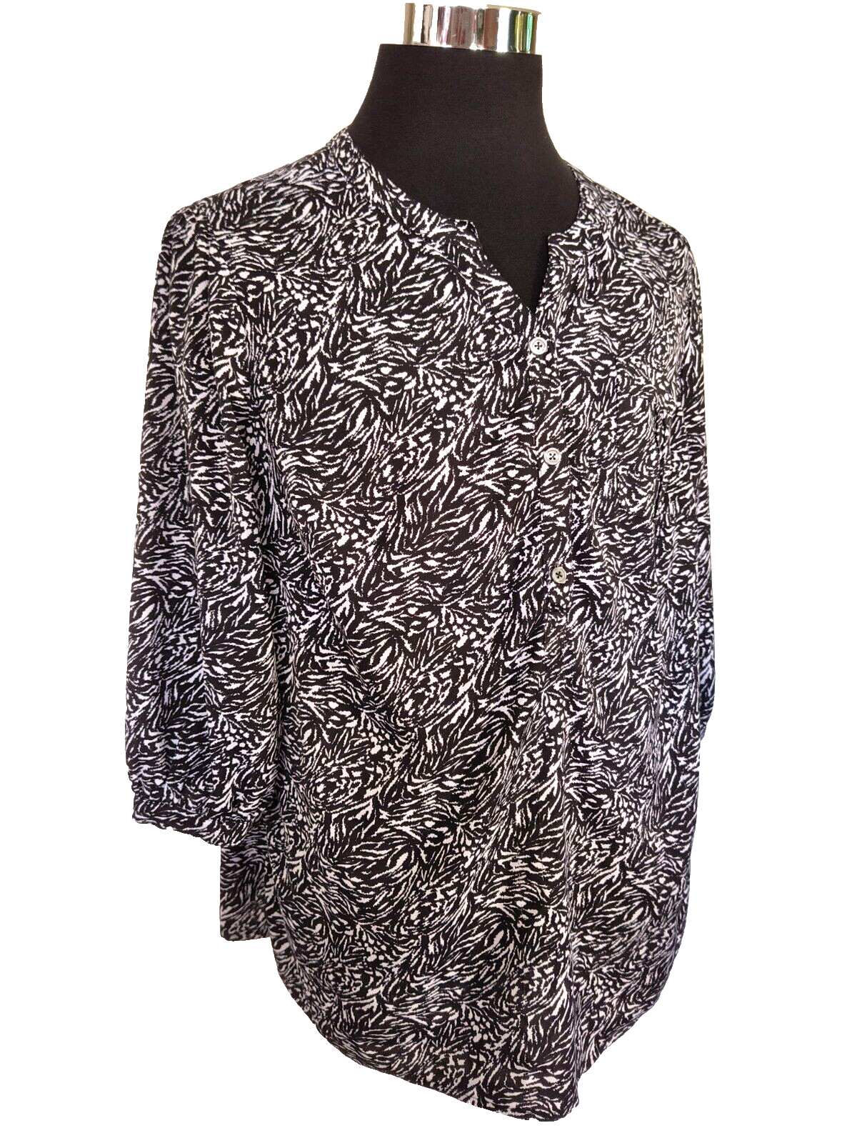 C.J. Banks Women’s Blouse Size X Black & White Pullover Polyester -Spandex