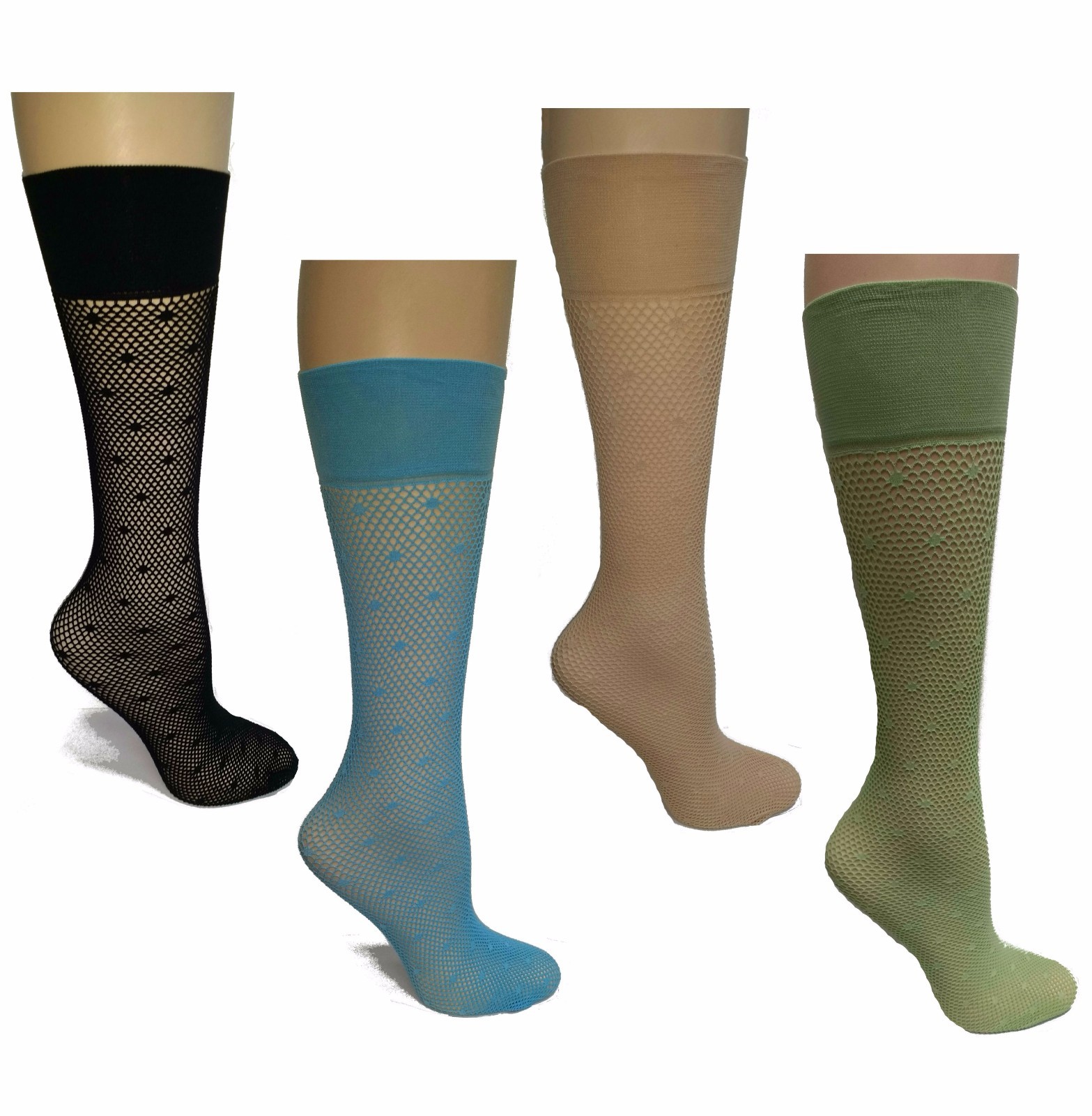 Womens Fishnet Pattern Vintage Mesh Knee High Trouser Dress Stockings 6 Pack