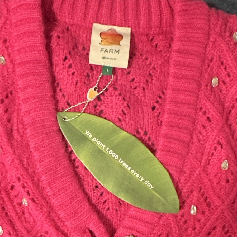 FARM Rio Pink Jeweled Knit V-Neck Button-Front Cardigan Sweater Women’s L