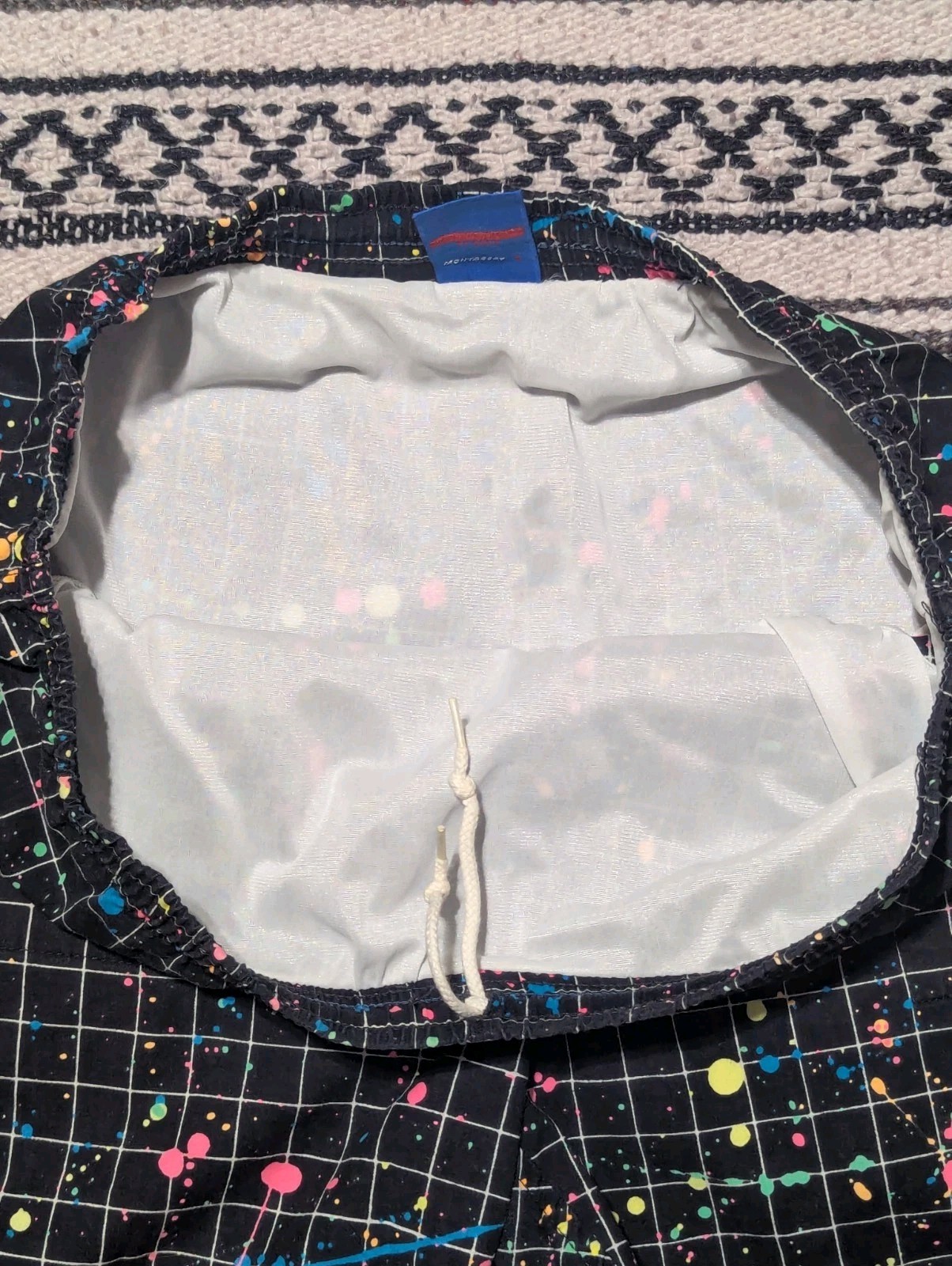 Vintage 80s 90s Ocean Pacific Shorts Swim Trunks AOP Surf Skate Grid Paint L/XL