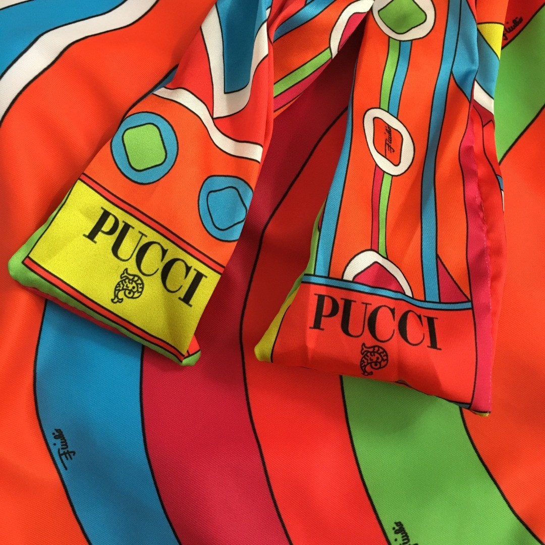 PuccI’s new color-blocked abstract print one-piece swimsuit with scarf, size M