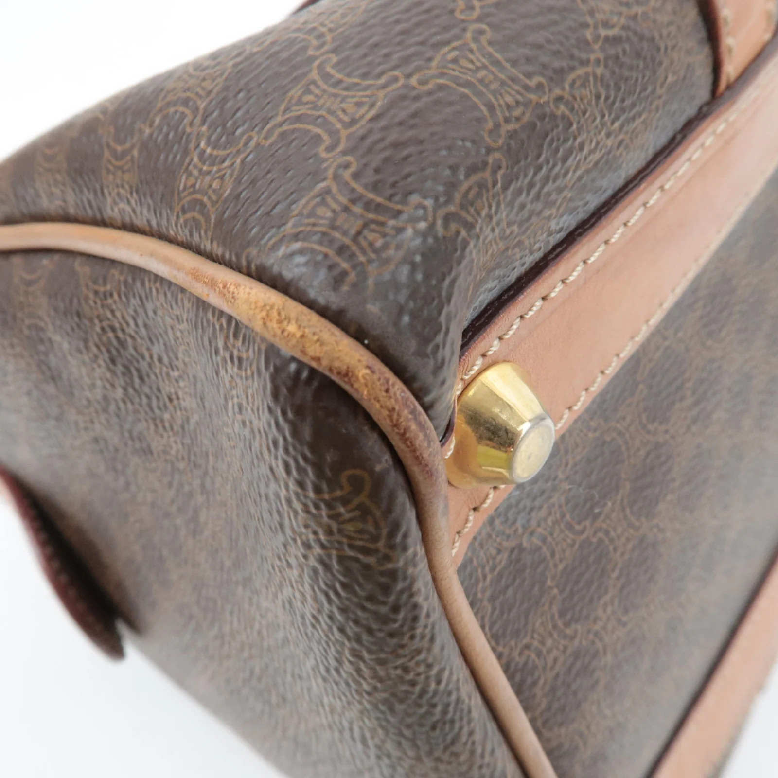 CELINE Macadam PVC Leather Handbag Brown Gold HDW Authentic