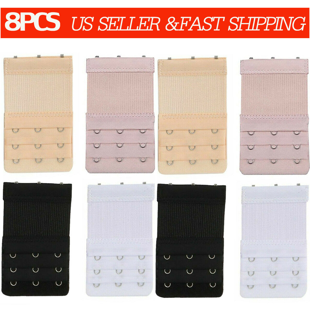 8Pcs Lady Adjustable Bra Extender 3 Hooks Elastic Underwear Strap Extension Belt