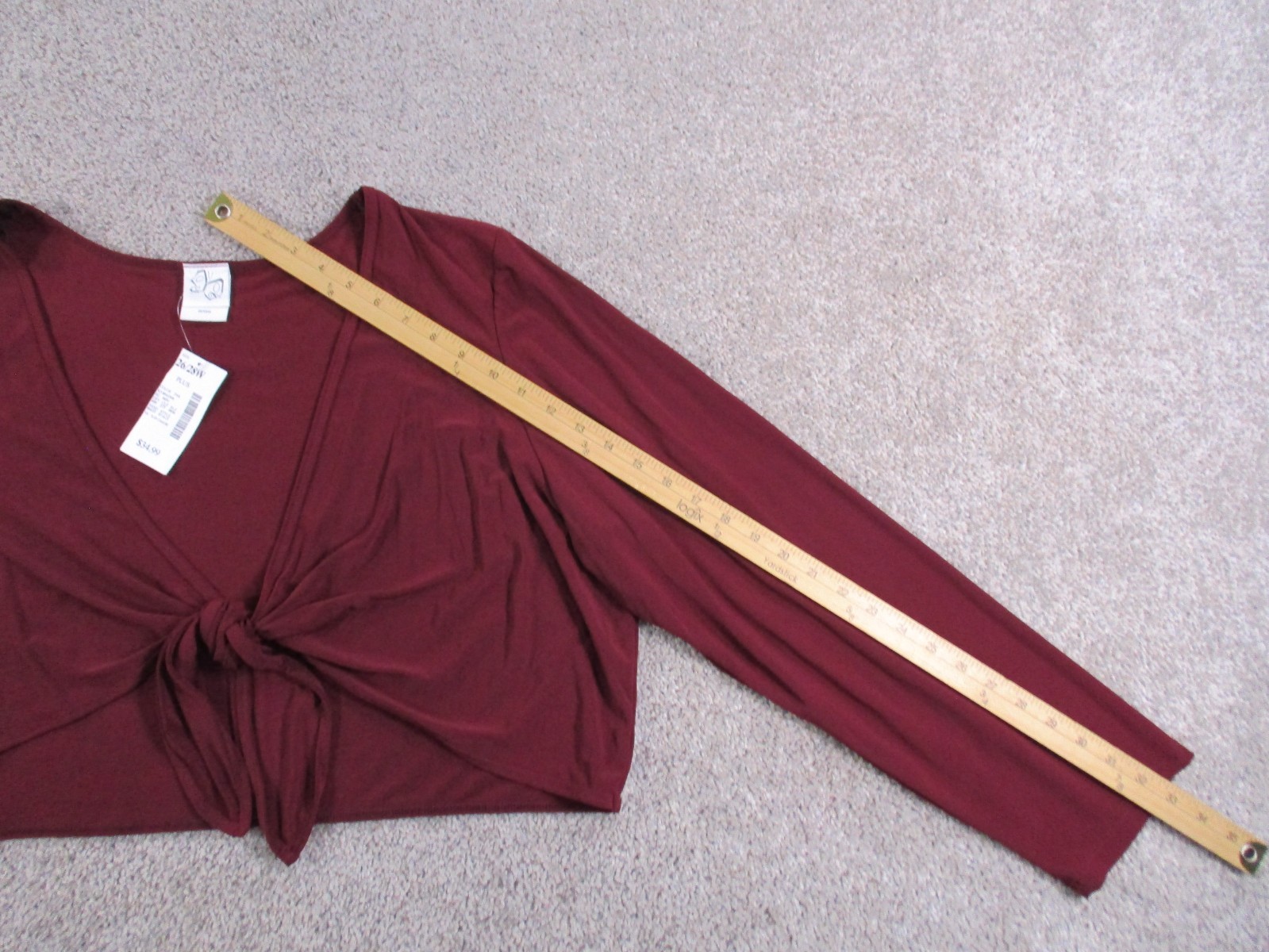 Hot Kiss 26/28W Womens Long Sleeve Shirt Cropped Polyester Spandex Red Wine NWOT