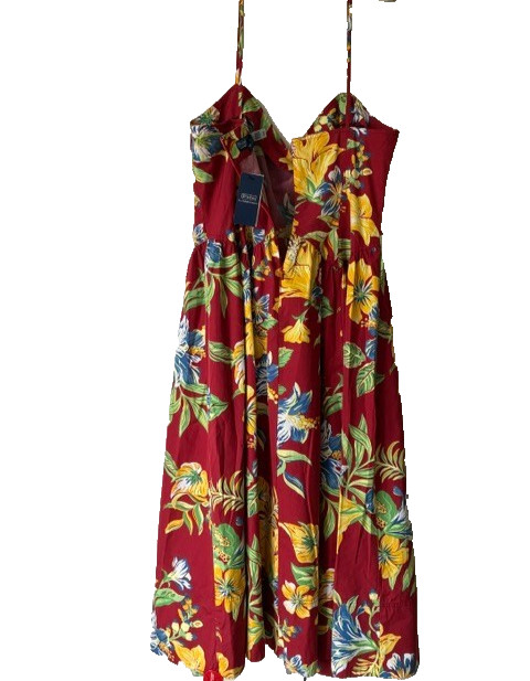 NWT POLO RALPH LAUREN 12 SPAGHETTI STRAP SEXY RED FLORAL PRINTED DRESS