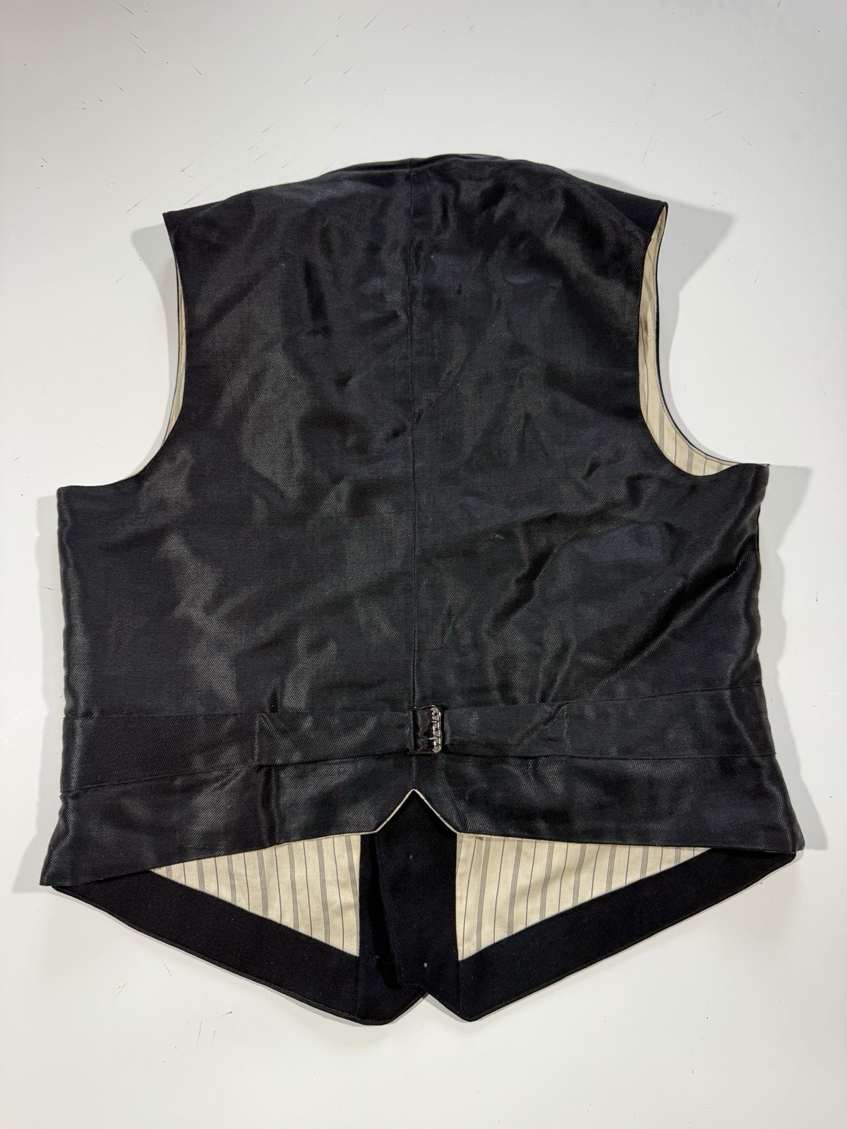Antique Victorian Mens Black Silk Satin Lined Buckle Back Formal Vest Waistcoat