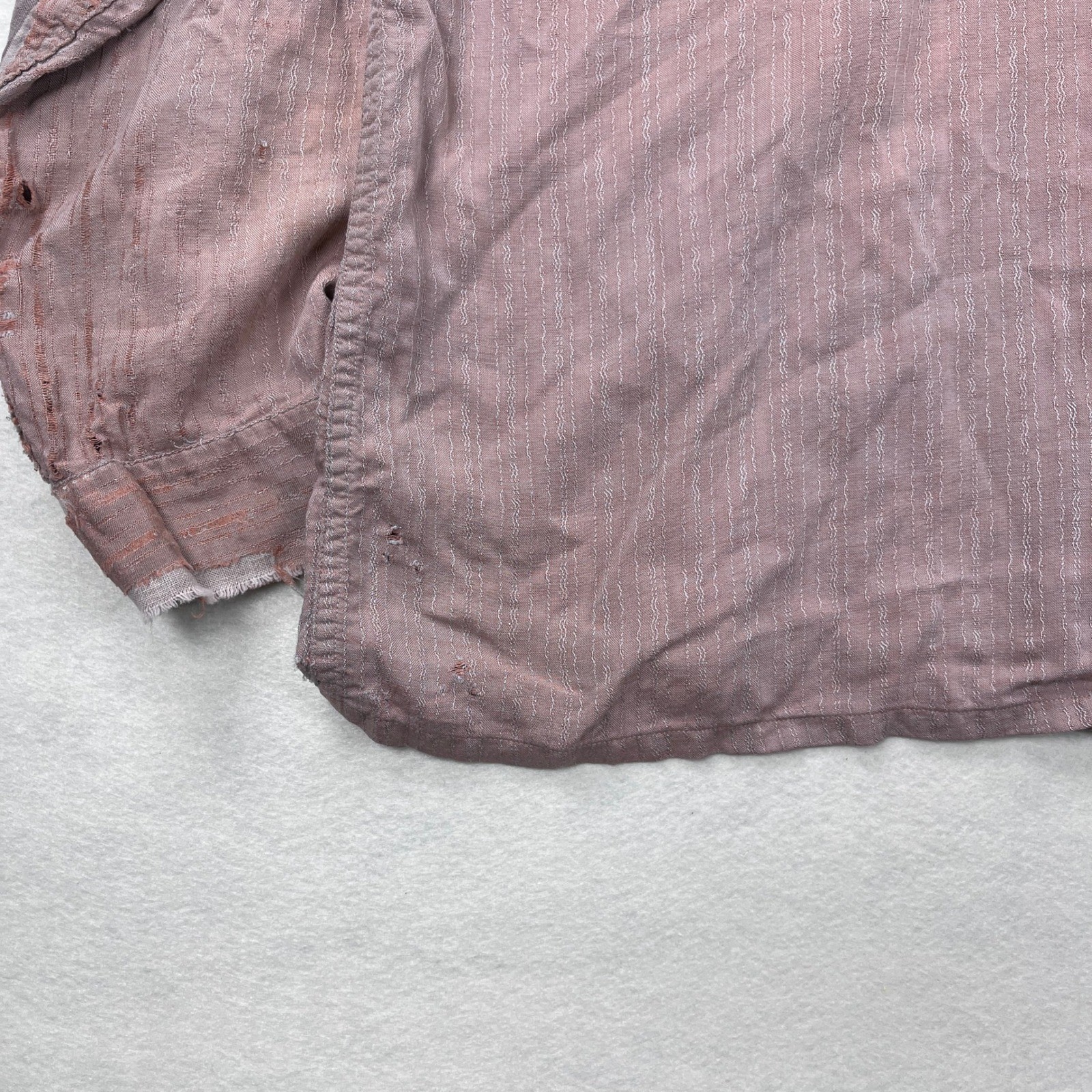 Vintage 50s 60s Wings Mauve Wavy Rayon Gab? Stripe Button Up Shirt XL Patched