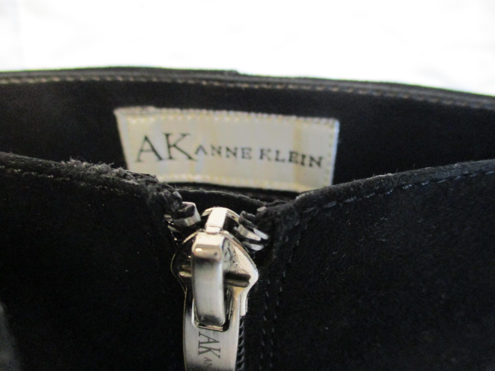 AK Anne Klein Shoes Womens Size 8.5 Black Suede Mid Calf Bootie Block Heel Zip