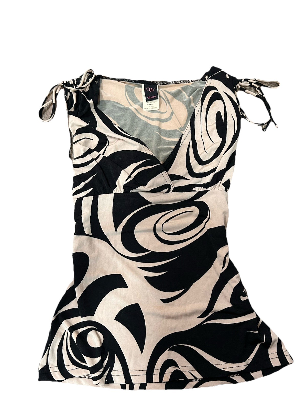 Y2K Wrapper Abstract Swirl Print Ruched Side Top Women’s Size Medium Vintage 90s
