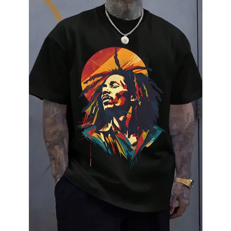 【Free Shipping】Men’s Reggae Dreadlocks Character Print T-Shirt Casual Streetwear
