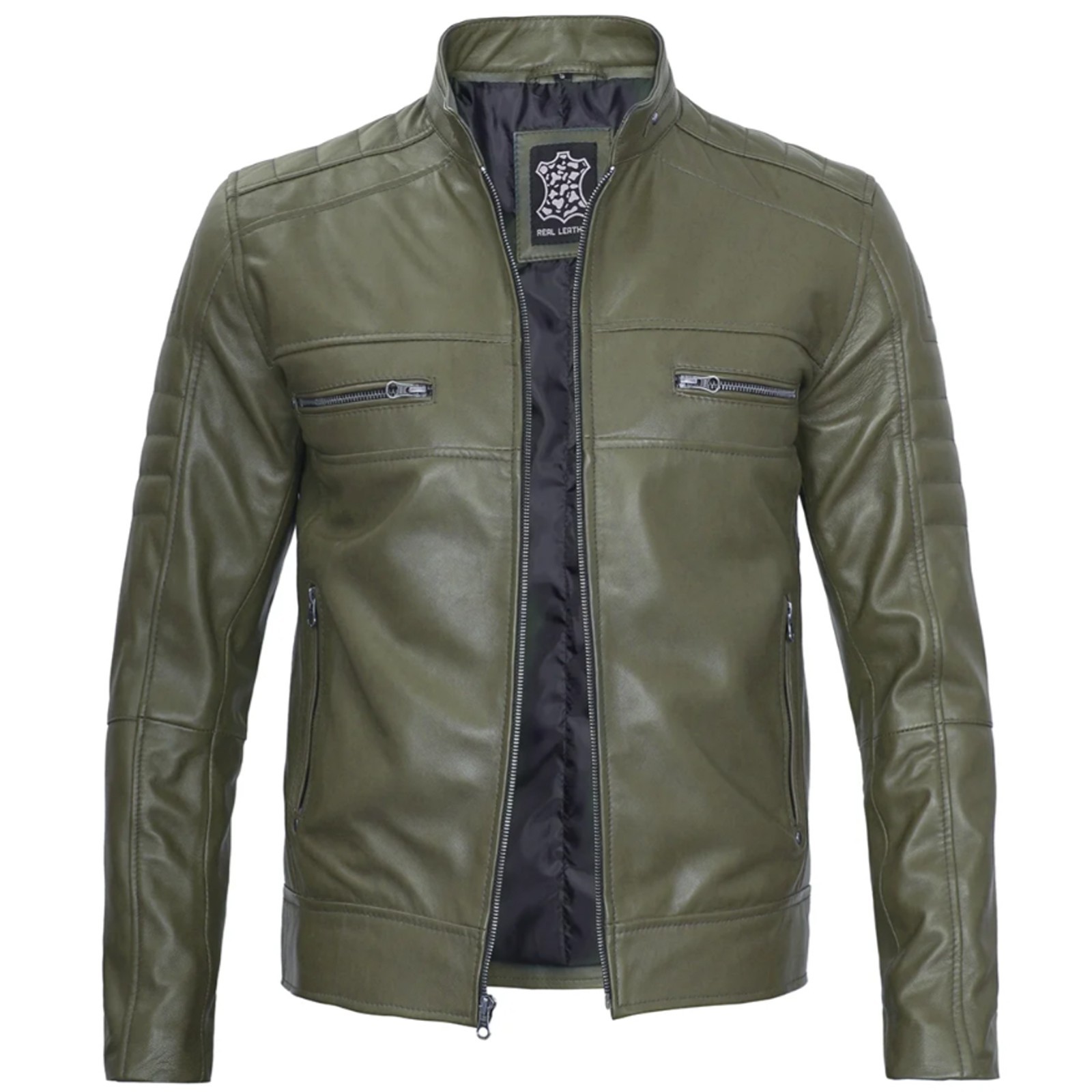 Austin Men Cafe Racer Dark Green Real Leather Jacket