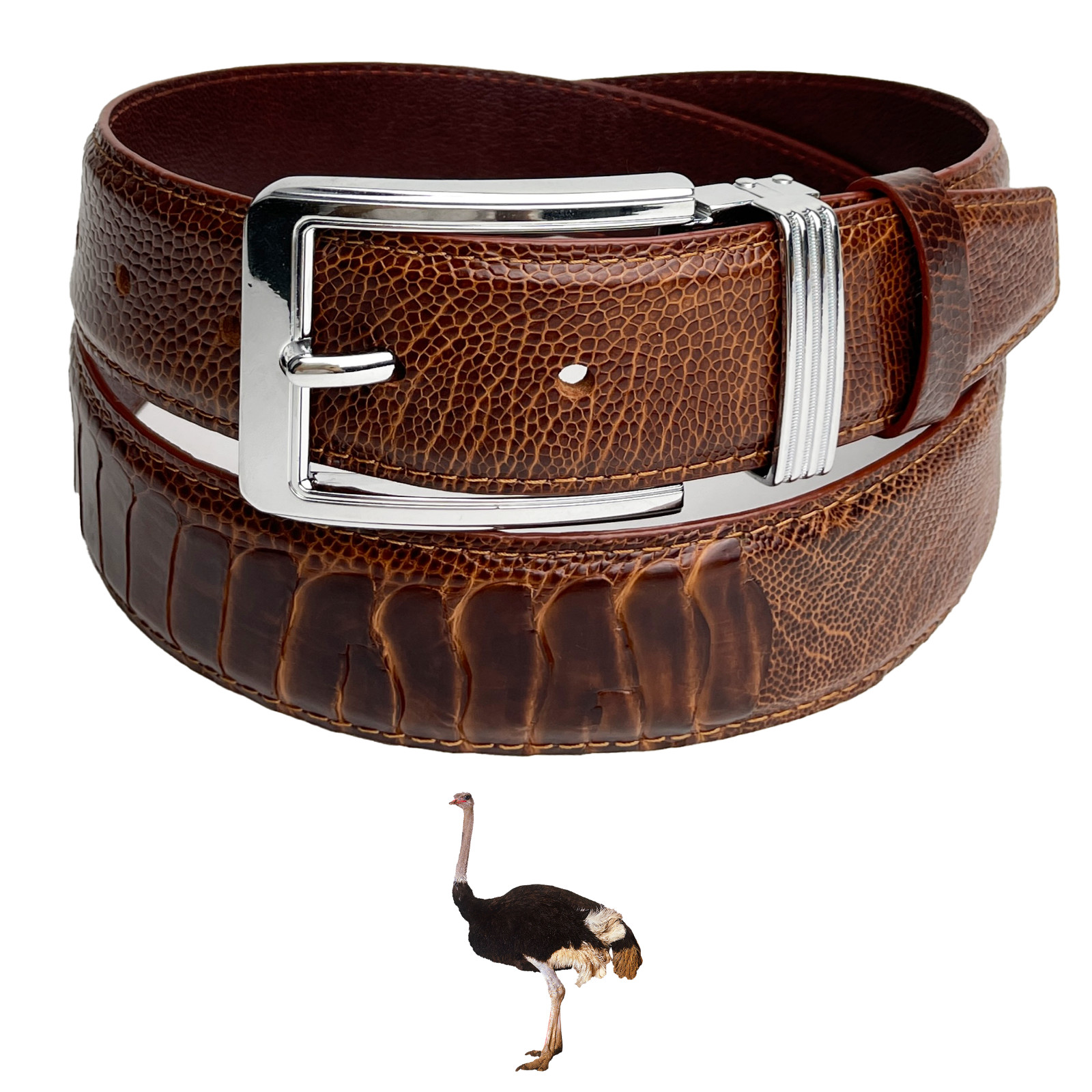 Brown Leather Ostrich Belt Genuine Ostrich Leg Leather Skin Men’s Belt – W 1.5”