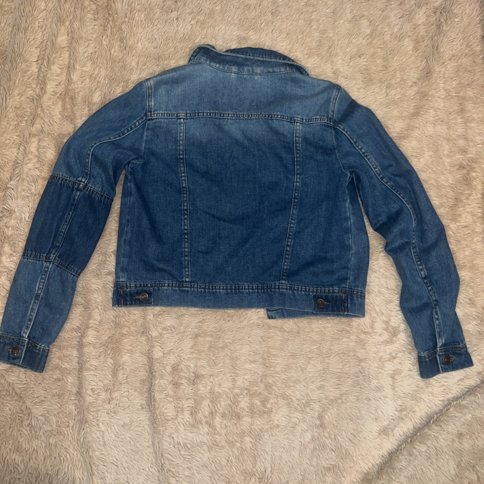 Free People Denim Jacket Womens Small Blue Button Front Cropped Jean