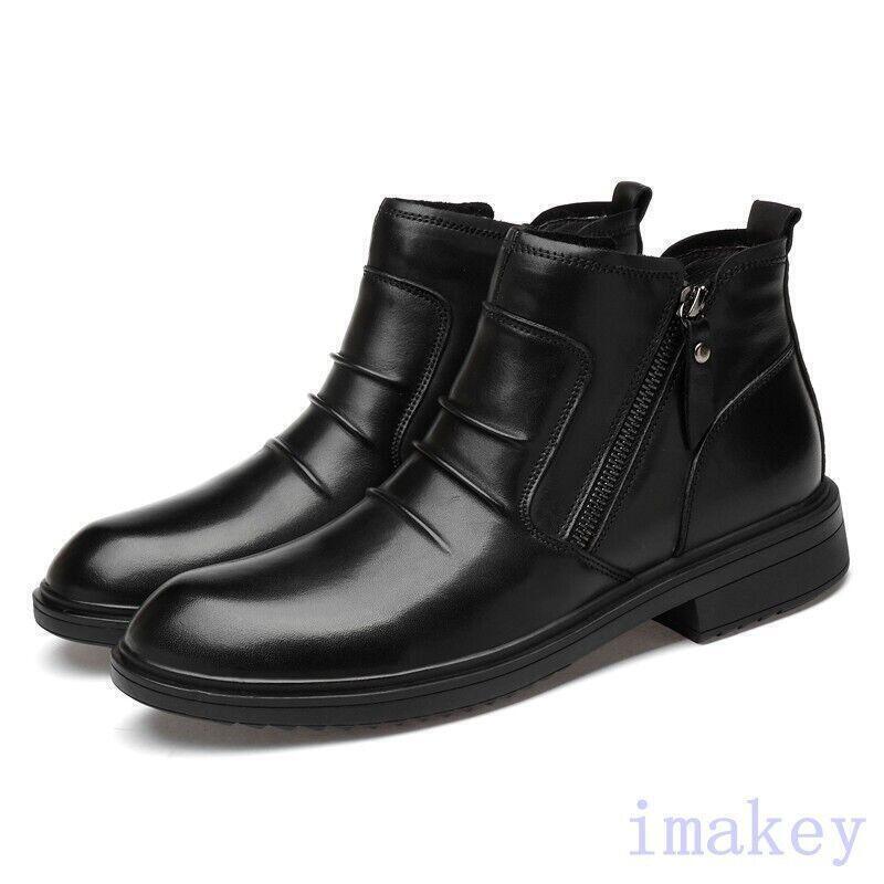 Mens Dress Business Ankle Boots Formal Casual Leather Side Zip Round Toe Shoes