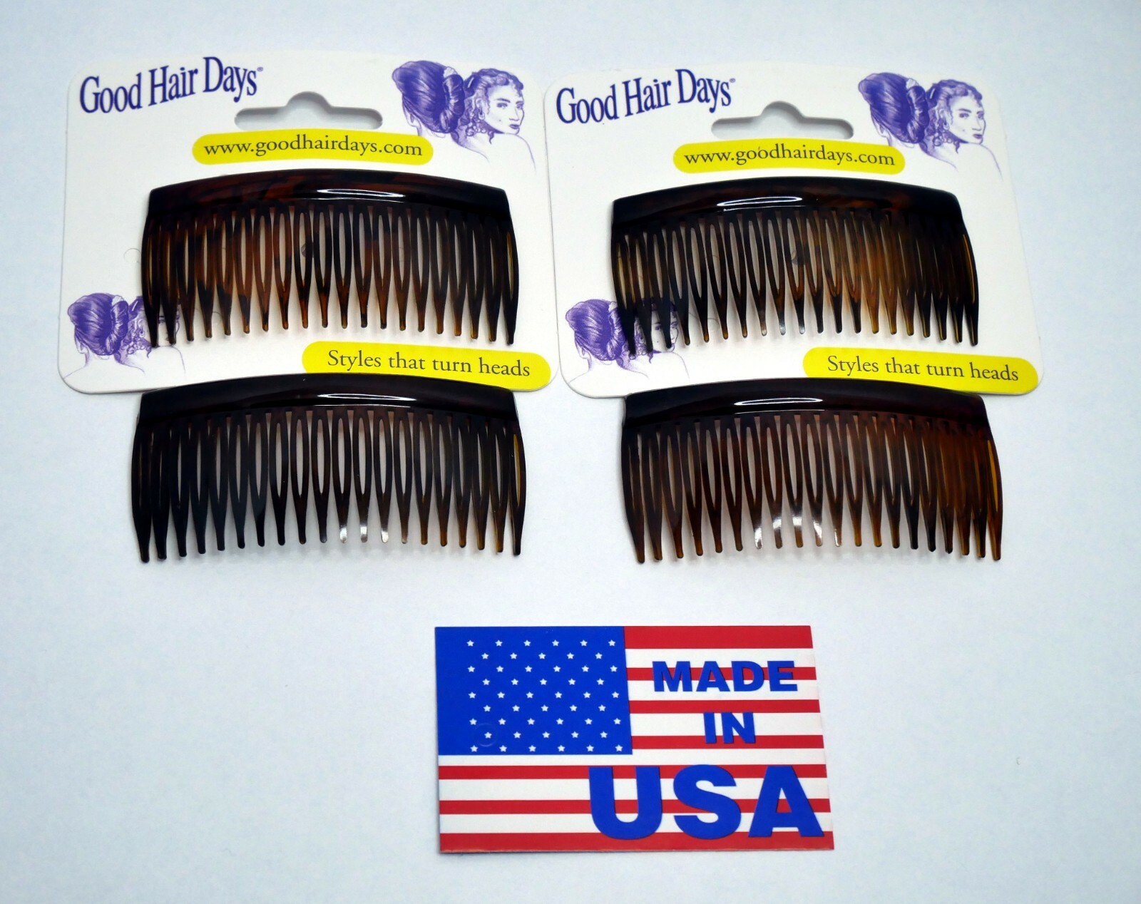 4 Combs x Good Hair Days 2 3/4″ Dark Brown Side comb Hair comb Made in USA 42211
