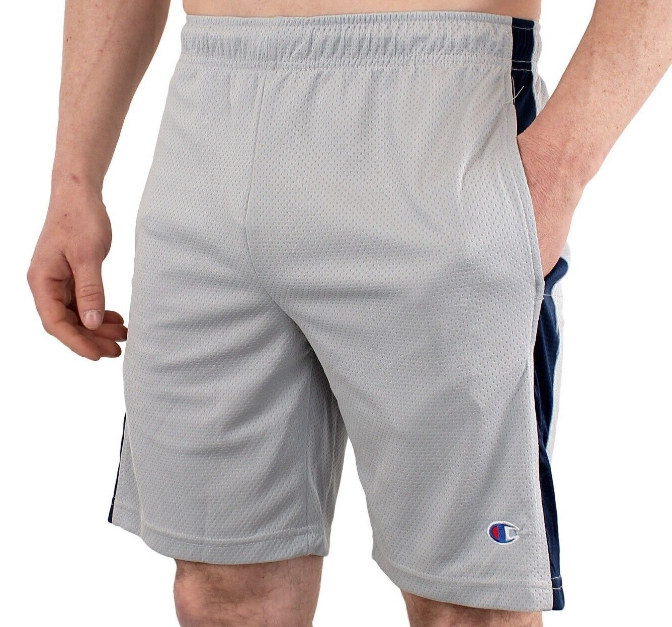Champion Men’s Basketball Workout Gym Shorts, 7.5″ Inseam, Active Mesh Striped