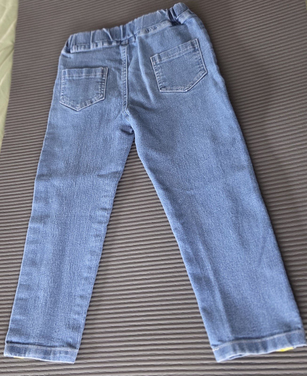 Girls Blue Denim Pull-On Straight Jeans, Butterfly Print, Elastic Waist 5-6Y Xsm