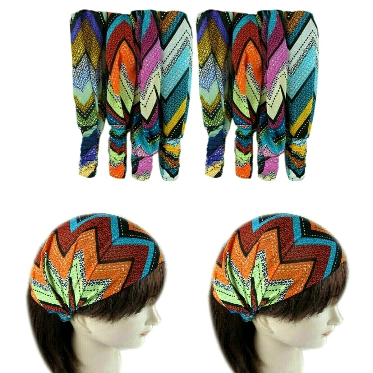 6 pieces Zigzag Striped Bandana Turban Head Wrap Headband Band Workout Yoga Lots