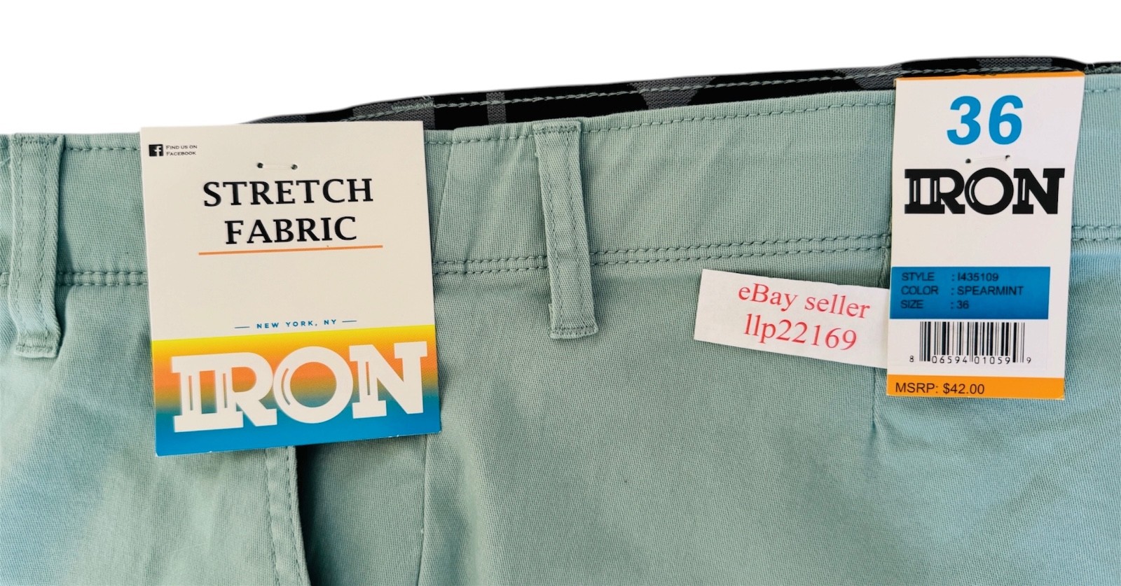 IRON CO Men’s Stretch Shorts (SIZE 36) Flex Waist Flat Front SPEARMINT GREEN New