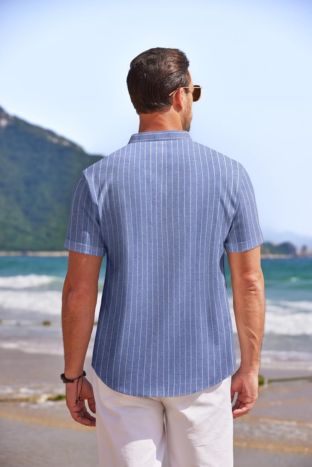 Mens Linen Henley Shirt Short Sleeve Casual Summer Beach Hippie Fashion T Shirts