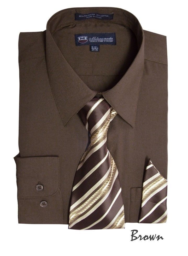 Men’s Cotton Blend Classic Dress Shirt with Tie and Handkerchief 25 colors SG21A
