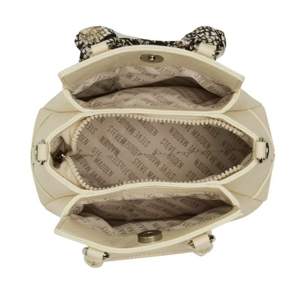 Steve Madden Ivory Small Pebbled Satchel Top Handle Zip, Detachable Strap, Logo