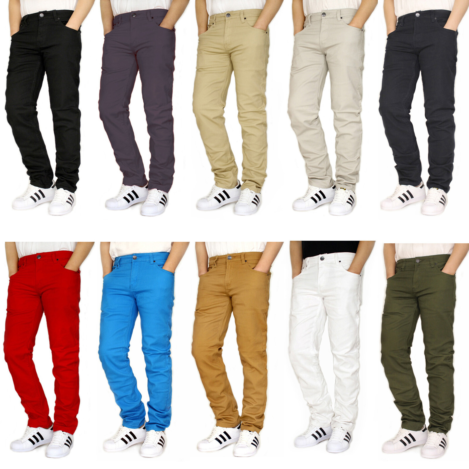 MEN’S TWILL STRETCH SLIM FIT JEANS PANTS VICTORIOUS 10 COLORS *GS21