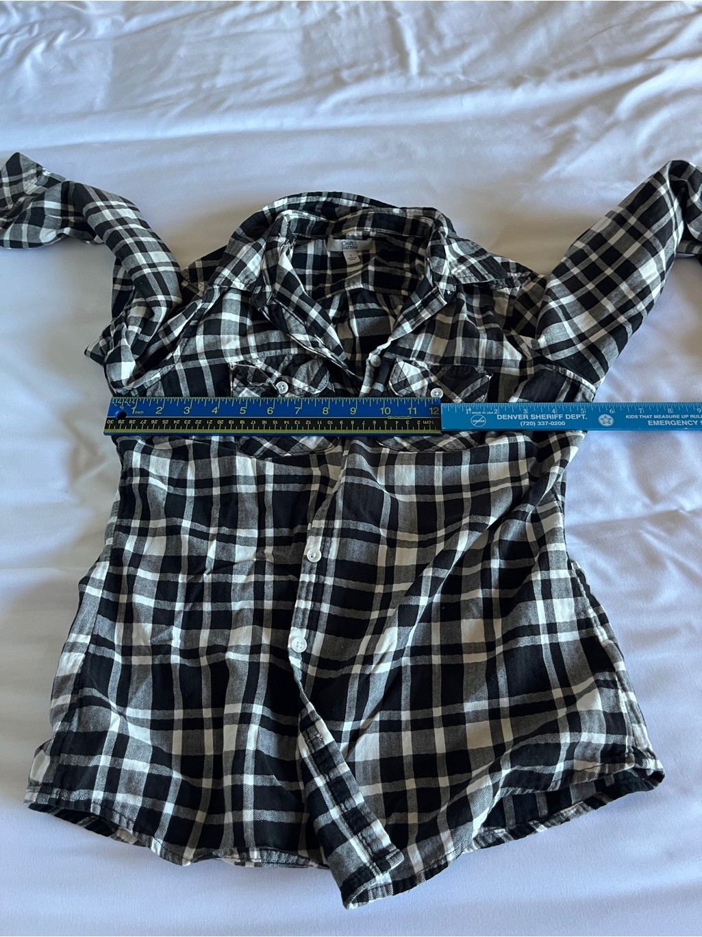 Croft & Barrow Size S Black & White Plaid Flannel Button Down, Chest Pockets