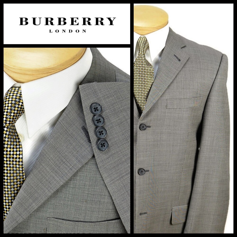Burberry London Mens Three Button Sport Coat Size 40R Grey Wool Nailhead USA