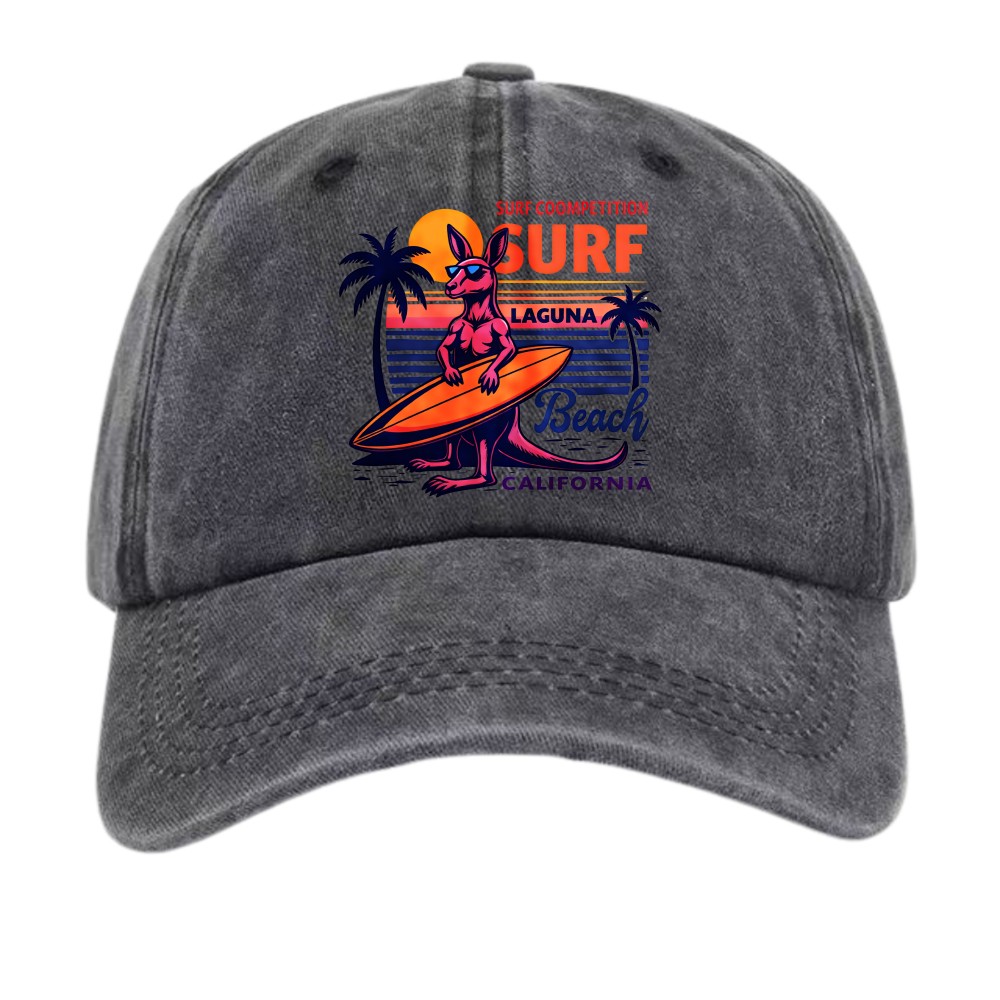 Laguna Beach California Surf Kangaroo DadHat,Retro Surf Competition Baseball Cap