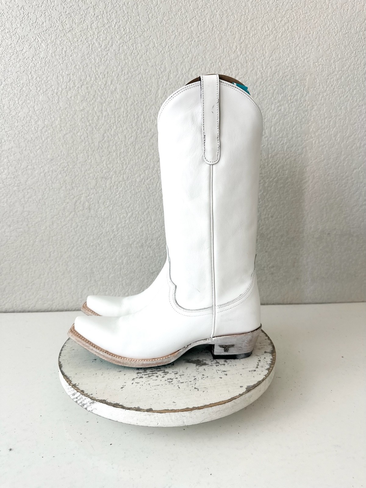 Lane EMMA JANE White Cowboy Boots Western Cowgirl Mid Calf Tall Snip Toe Sz 7