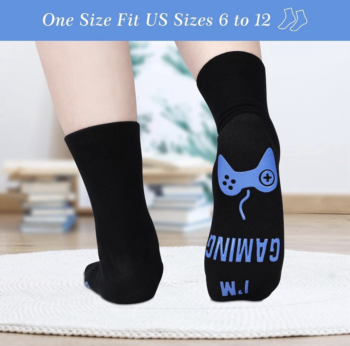 Black Blue Men’s Gaming Funny Novelty Socks Mid Calf One Size US 6-12
