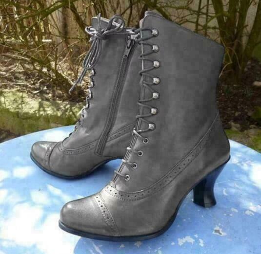 New Women Steampunk Lace Up High Heel Rustic Shoes Victorian Ankle Leather Boots