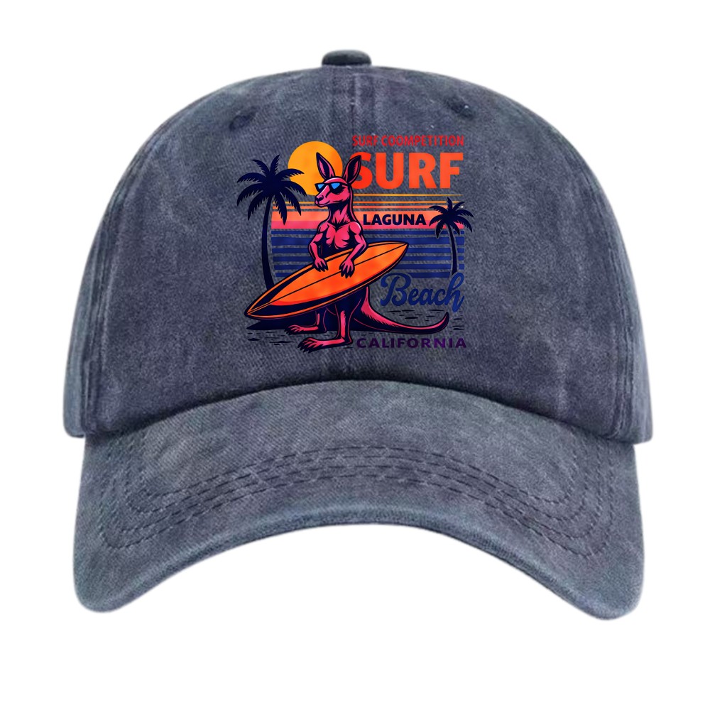 Laguna Beach California Surf Kangaroo DadHat,Retro Surf Competition Baseball Cap