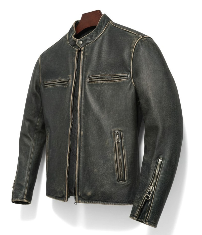 Men’s Café racer Style Biker Motorcycle Leather Jacket Genuine Soft Sheep Skin