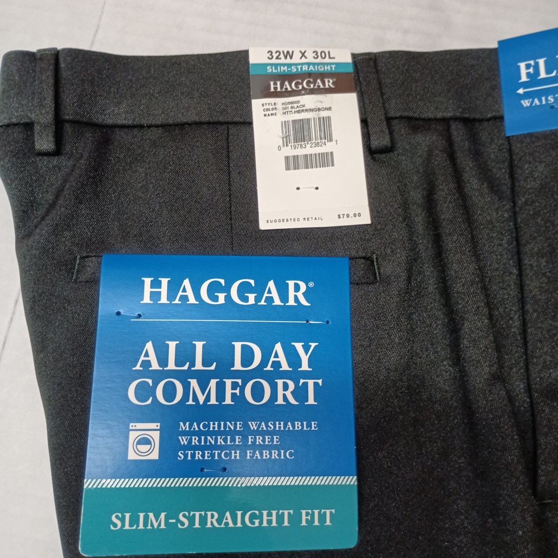 Haggar Men’s All Day Comfort Slim-Straight Fit Pants Size 32×30 Black New