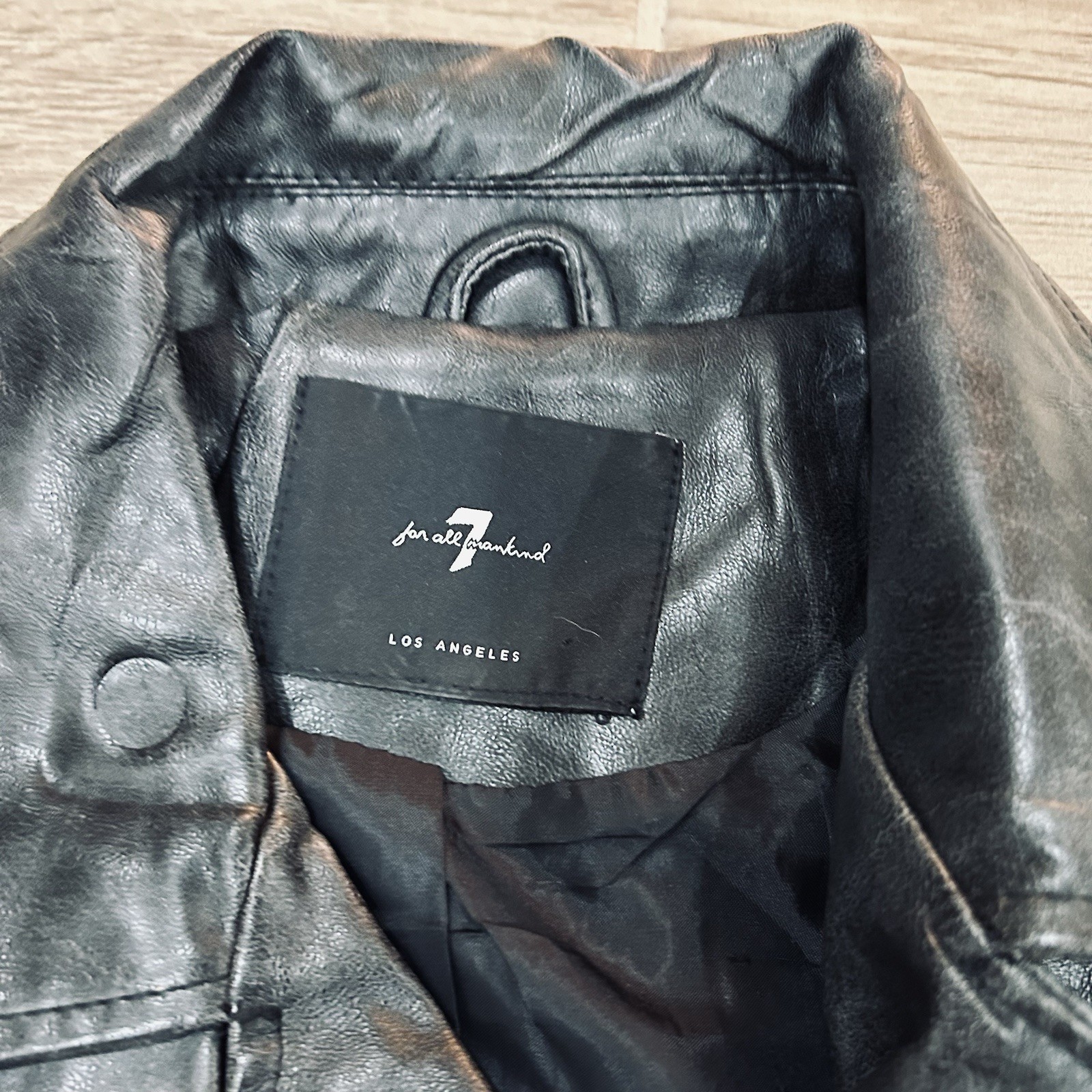 7 for All Mankind Black Vegan Faux Leather Moto Jacket Women’s Size Small