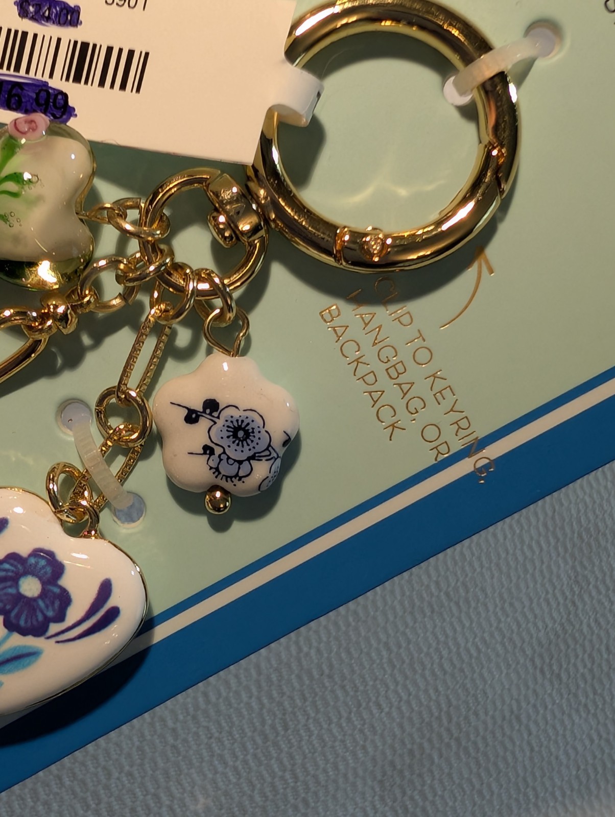 NWT PIPER K BAG CHARMS AND KEYCHAIN GLASS GLASS STONE CLIP BACKPACK HANDBAG SAFE
