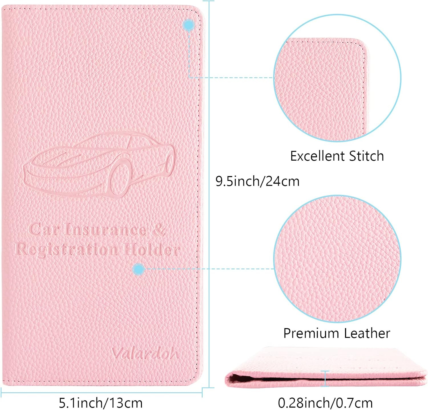 Premium Car Registration And Insurance Card Holder Car Document Holder (Pink)