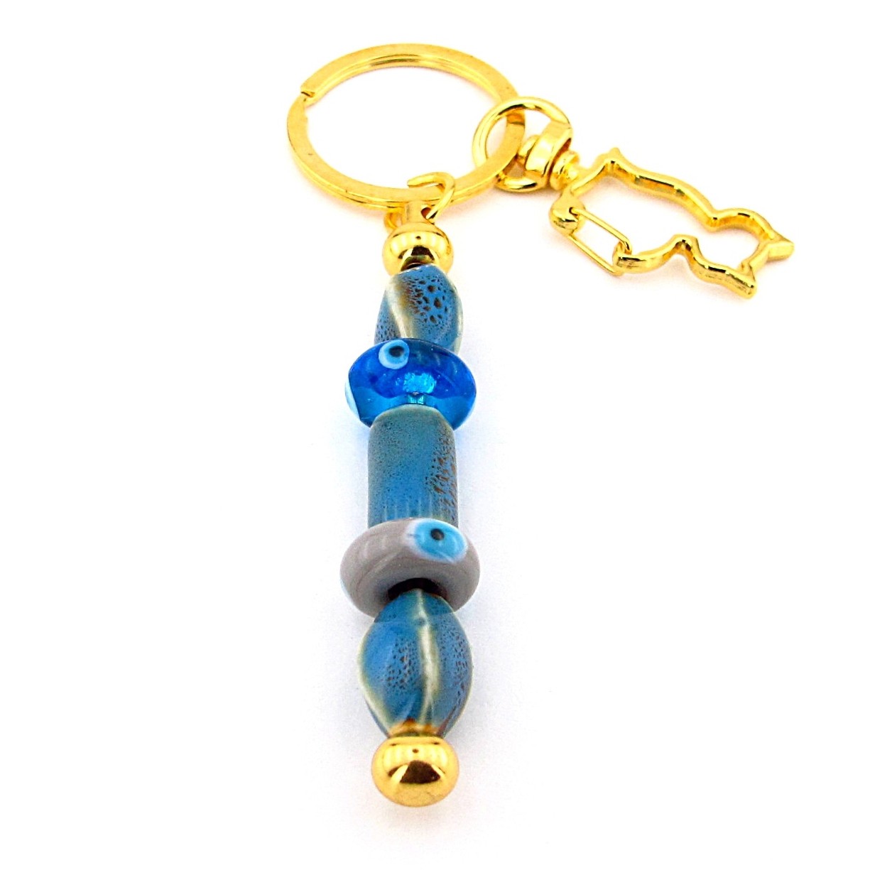 Handmade Ceramic Glass Evil Eye Keychain Cat Purse Bag Charm Screw Off BCH04