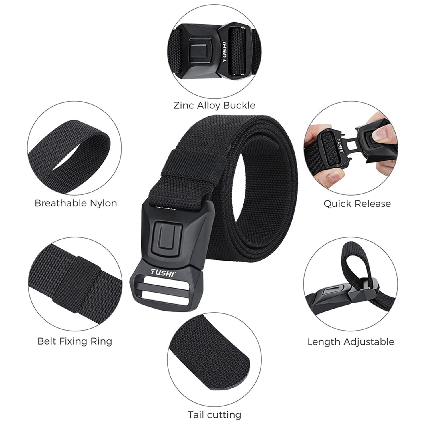 Black Military Belt for MEN Tactical Strap Waistband Belts Quick Release Buckle