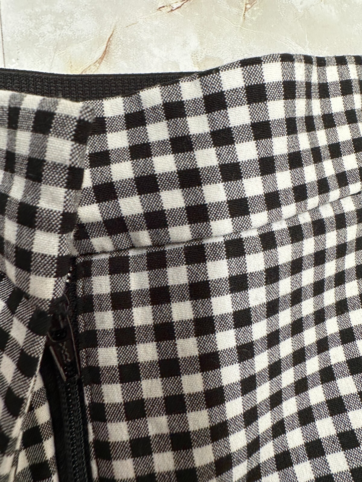 Zara Back Waist elastic Band side pockets Ankle Black White Checker pant size s