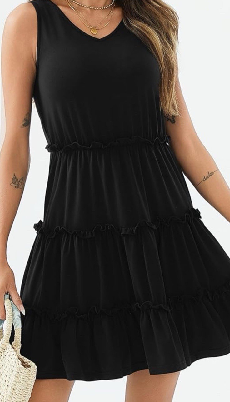TOMMY HILFIGER Size 8 Dress Black Tiered Ruffles Sleeveless Stretch Knit Capsule