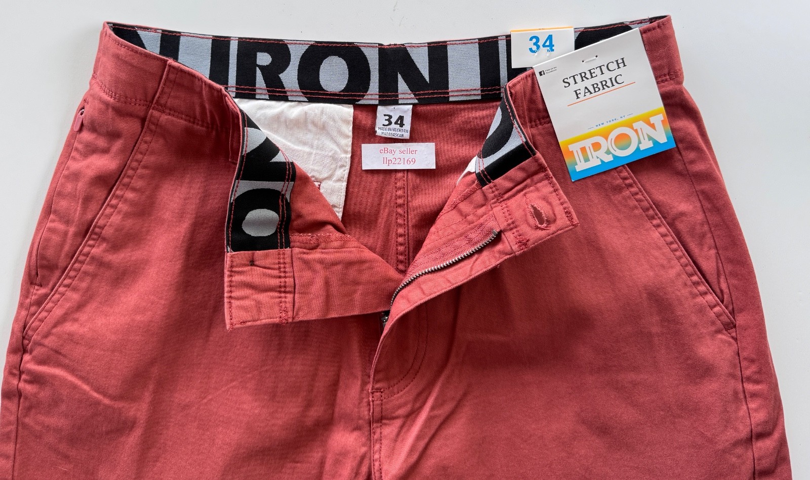 IRON CO Men’s Stretch Shorts (SIZE 34) Flex Waist Flat Front TERRACOTTA New Tag!