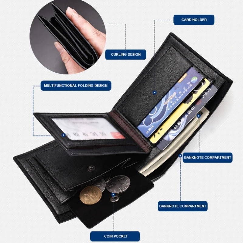 Fashion Men’s Solid Color Horizontal Short Style Leather Wallet with Multiple
