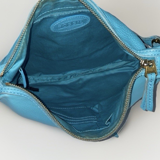 Fossil Teal Tidal Blue Erin Pebble Leather Crossbody Messenger Bag Purse
